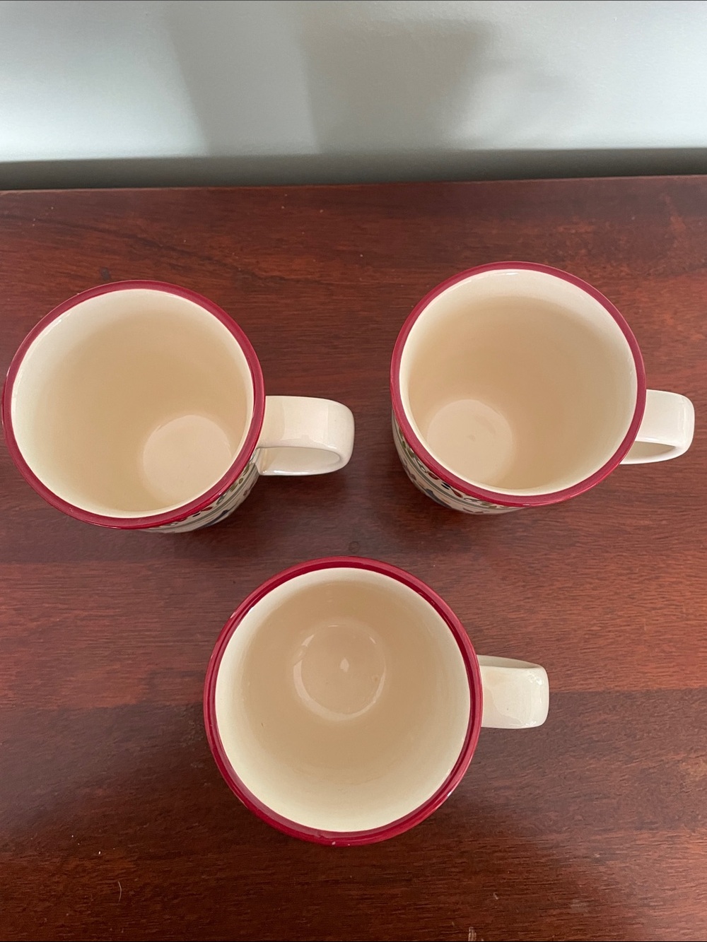 Hand-Painted Ceramic Mug in Cream with Red Rim and Multicolor Floral Motif ,3 - Picture 2 of 6